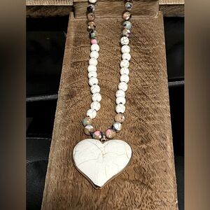 Heavy Beaded Necklace 18in long Cream and brown  color